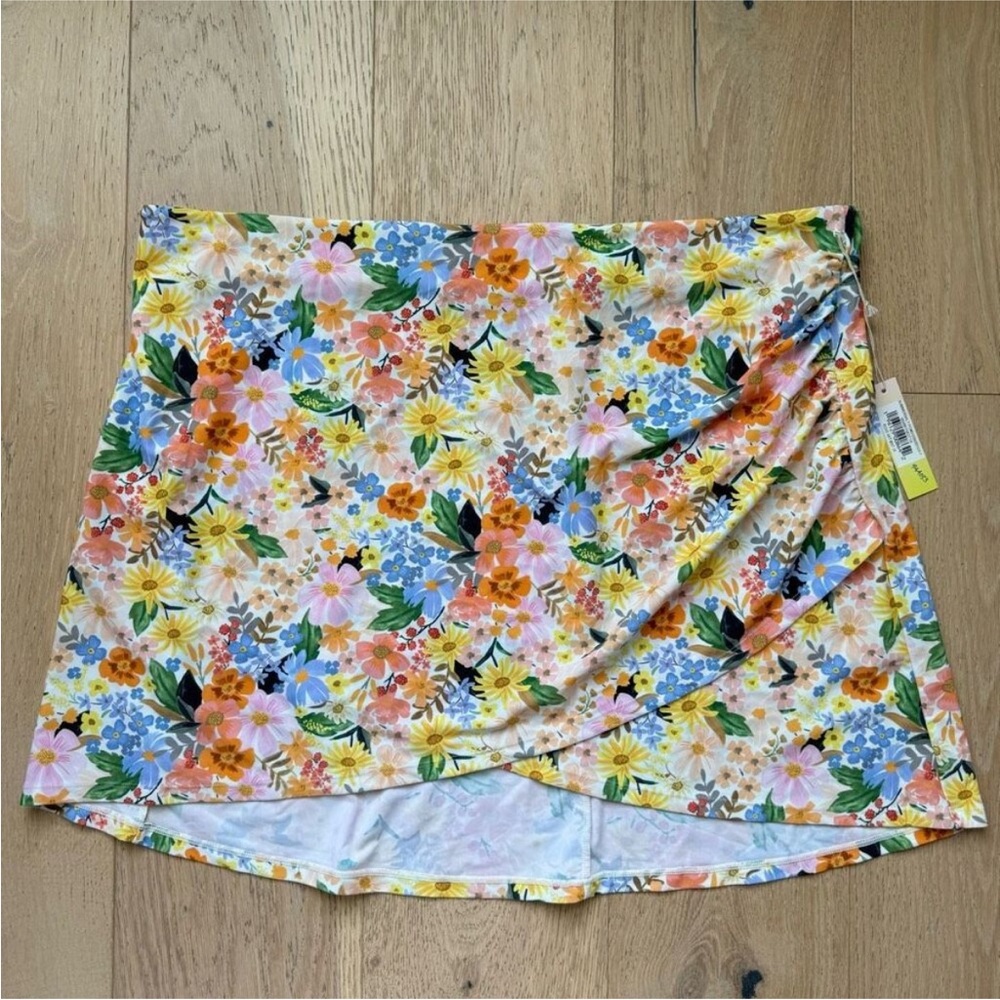 NWT Summersalt X Rifle Paper Co Ruched Swim Skirt Floral Marguerite Size 1 XL